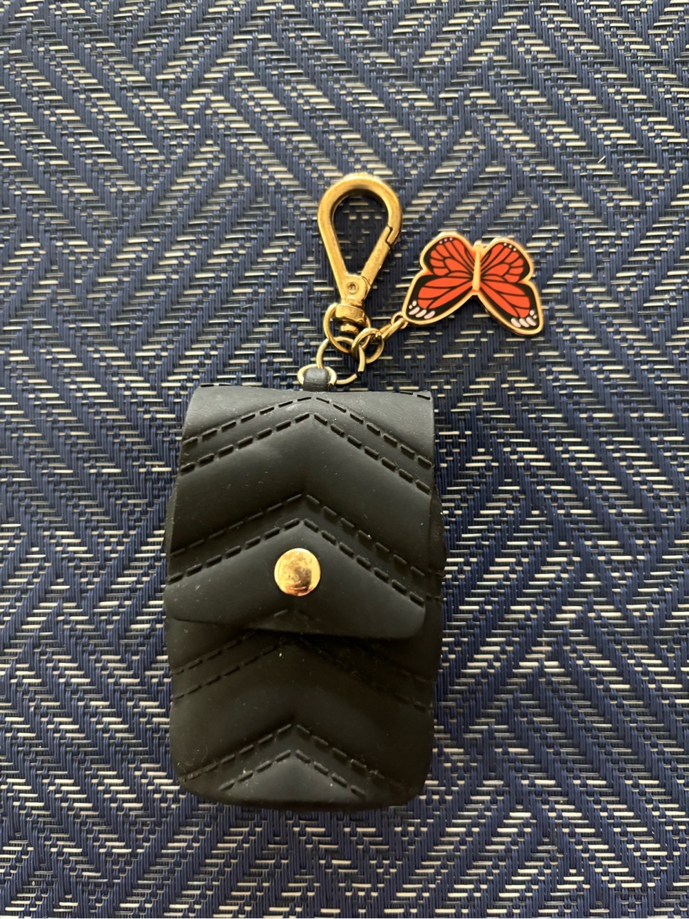 Black Quilted Key Pouch with Butterfly Charm